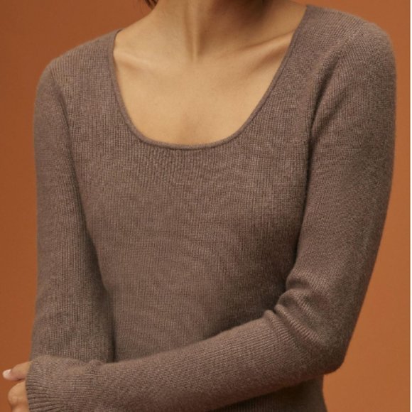 Anthropologie Taupe Open-Back Knit Top - Picture 2 of 7